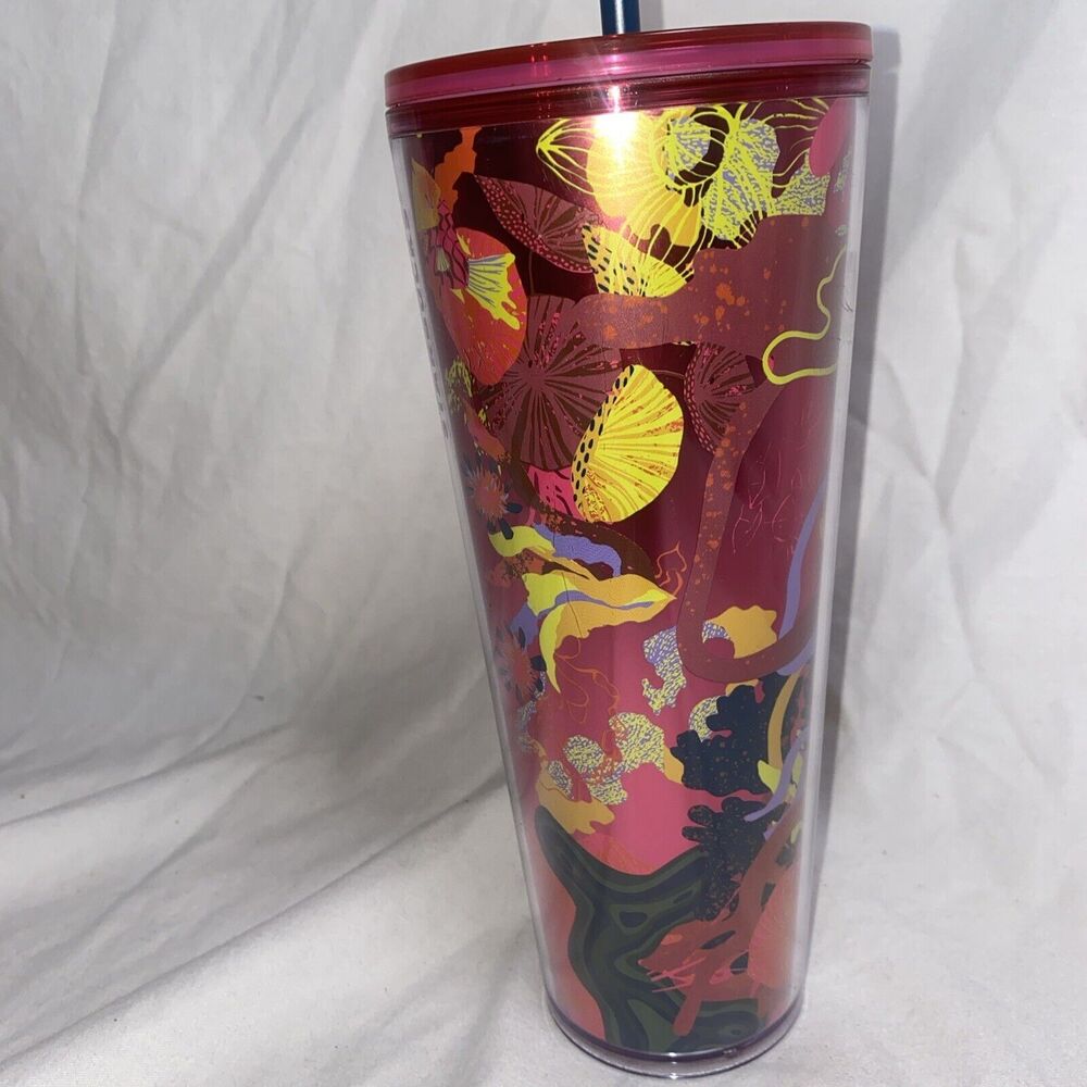 Starbucks Fall 2023 Ocean Forest Tumbler Jellyfish 24 oz Venti Mom Pink New - Picture 3 of 6